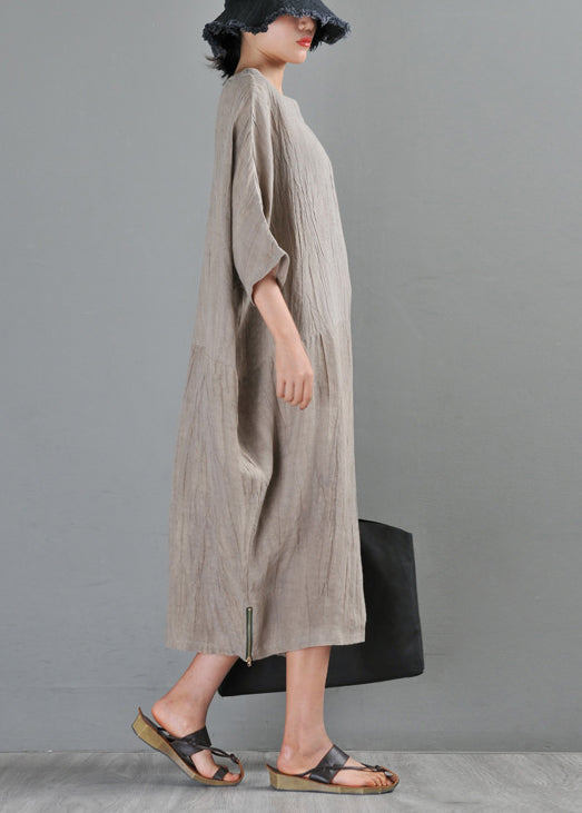 Textured Round Neck Three-Quarter Sleeve Side Zip Hem Midi Dress - View 4