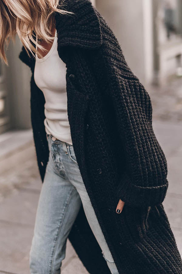 Warm Chunky Knit Oversized Midi Cardigan with Pockets