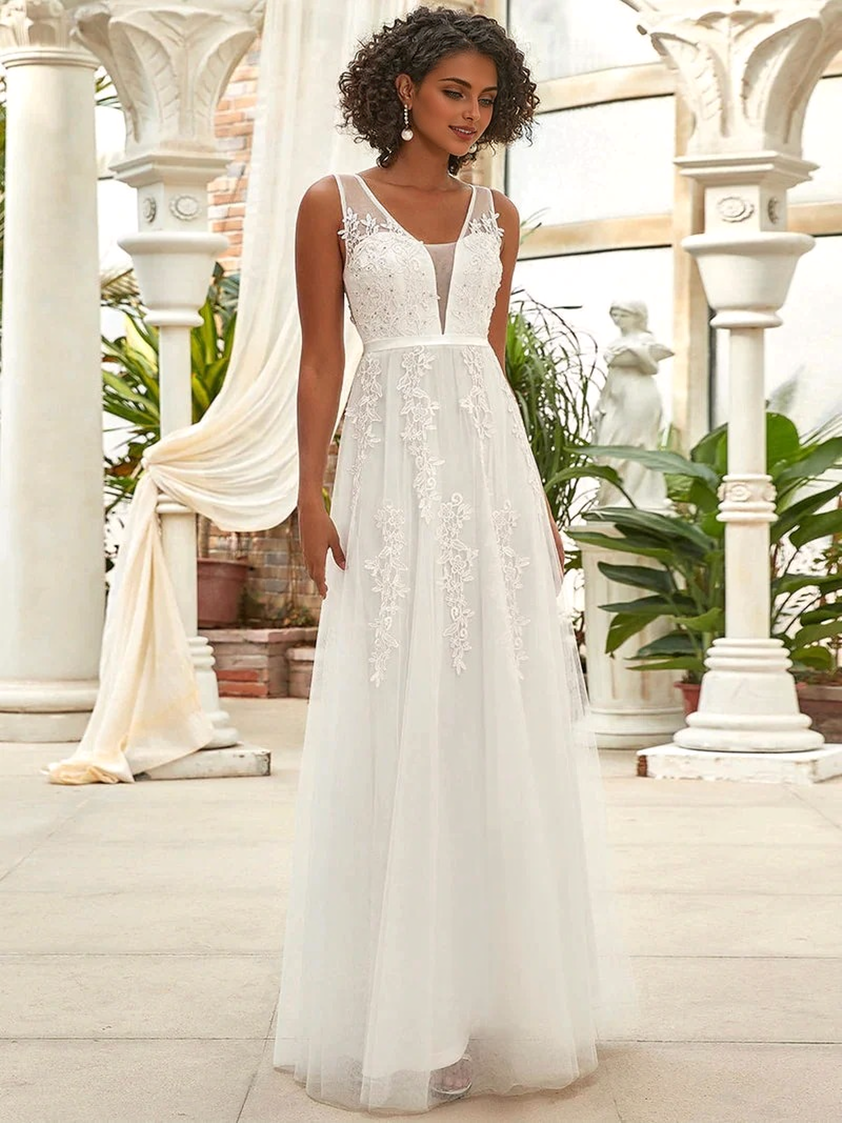 Long Lace Beading V-neck Sleeveless Backless Prom Dresses 9