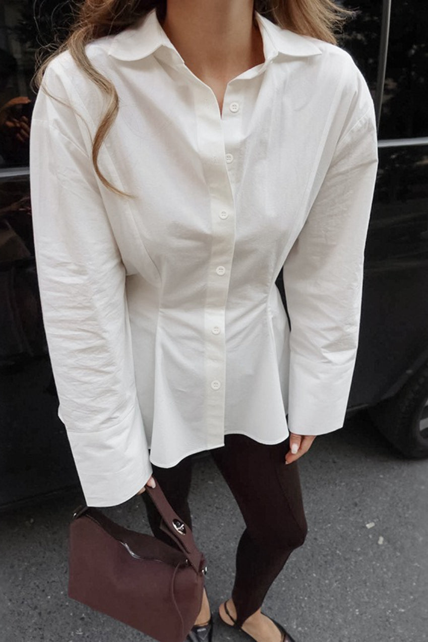 Pintuck Waist Collared Blouse