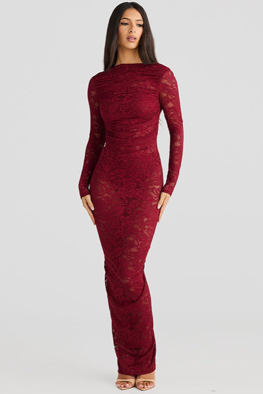 Lace Backless Long Sleeve Lace Dress - View 3
