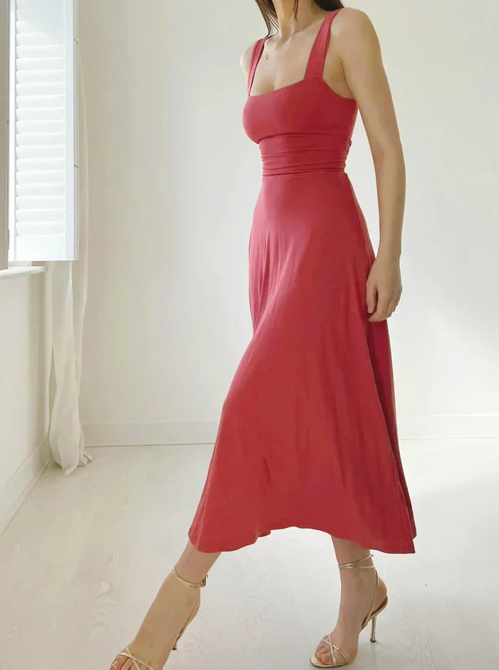 Square Neck Sleeveless Princess Seam A-Line Midi Dress - View 3