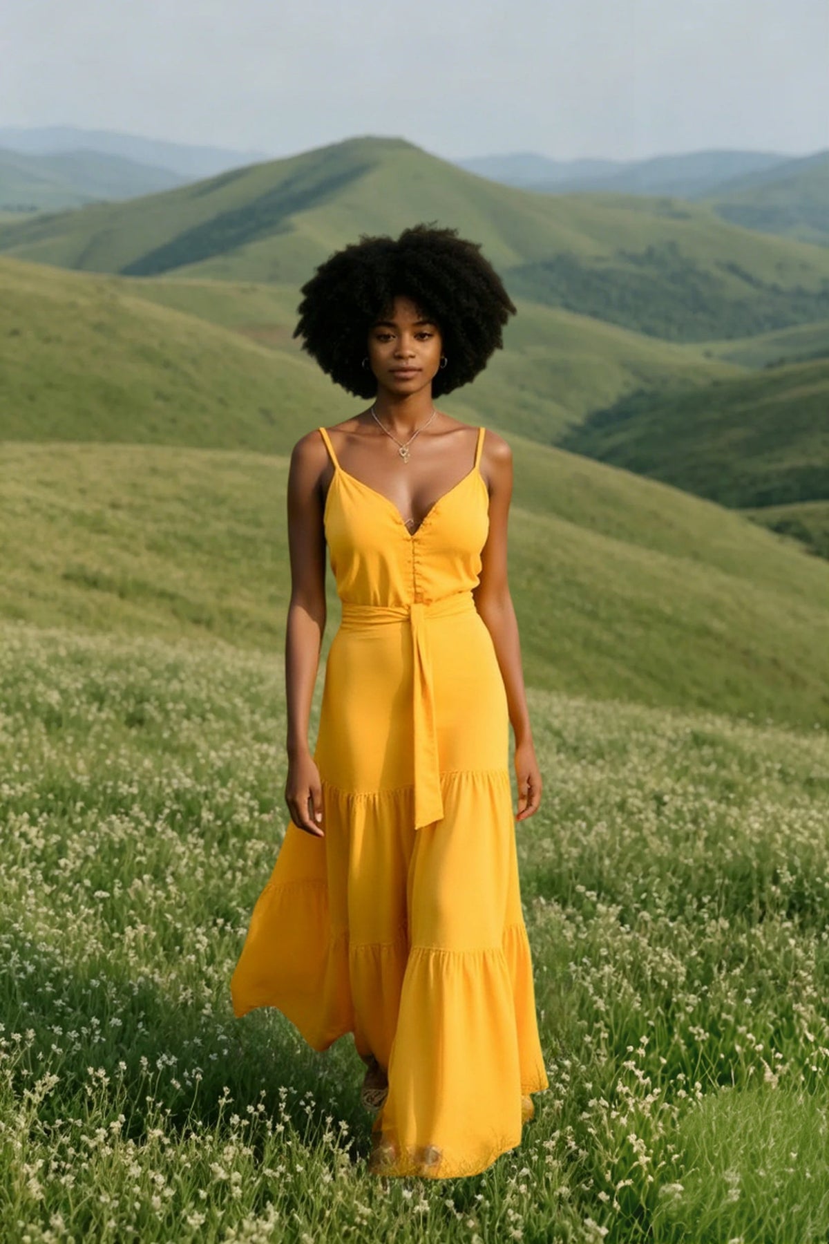 Tiered Button Front Spaghetti Strap Maxi Dress 14