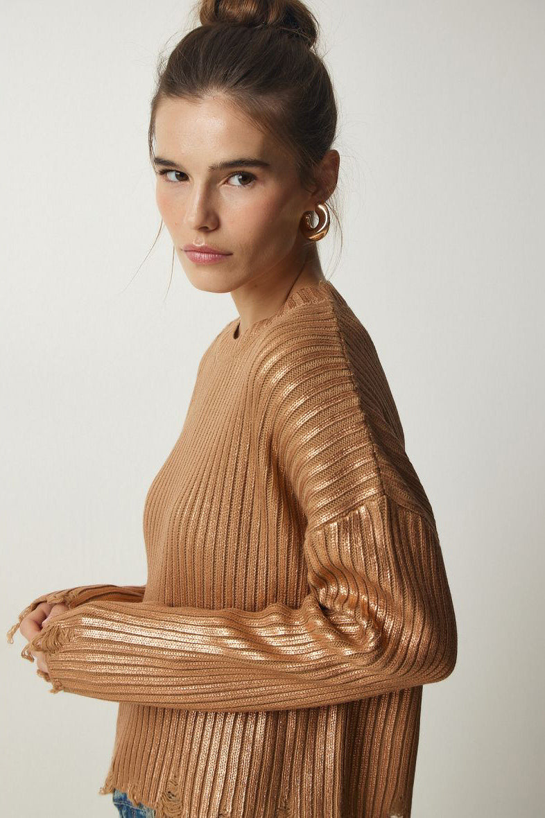 PrincessAce Silver Foil Long Sleeve Slim Fit Sweater