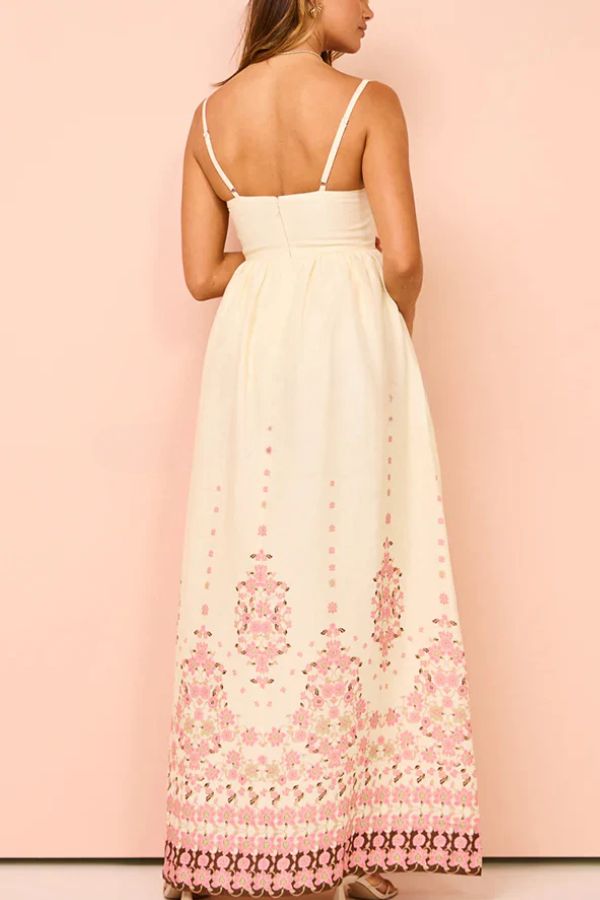 Linen Blend Floral Print Sleeveless A-Line Maxi Dress - View 4