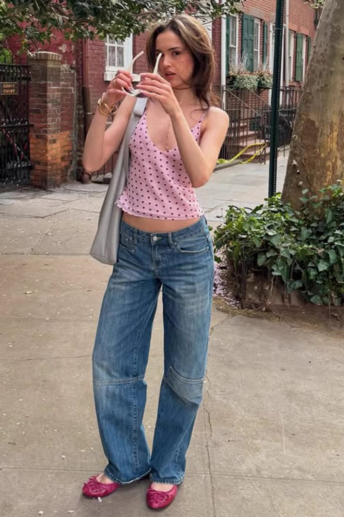 Sexy Polka Dot V-Neck Cami Crop Top - Fashionpara