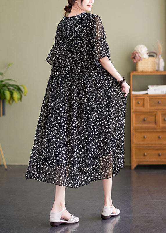 Floral Print V-Neck Flared Sleeve Gathered Waist Flowy Midi Dress - View 4