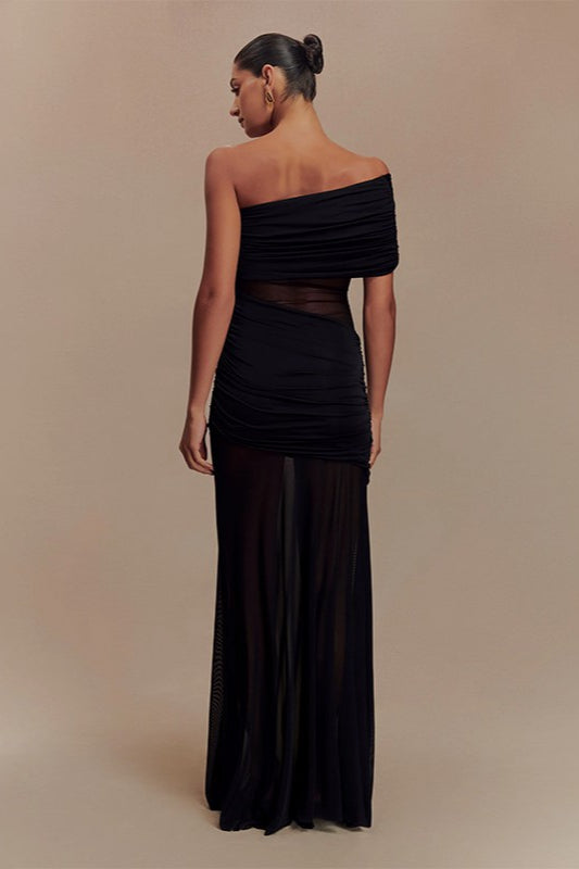 Mesh Panel Strapless Sheer Bodycon Party Dress