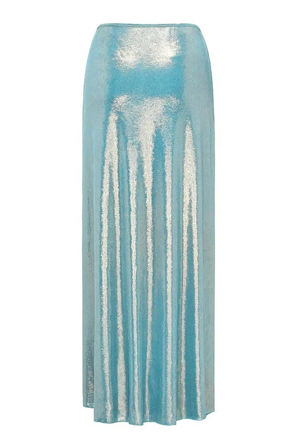 Solid Color Shiny Fabric Irregular Loose Beach Stretch Skirt - Fashionpara