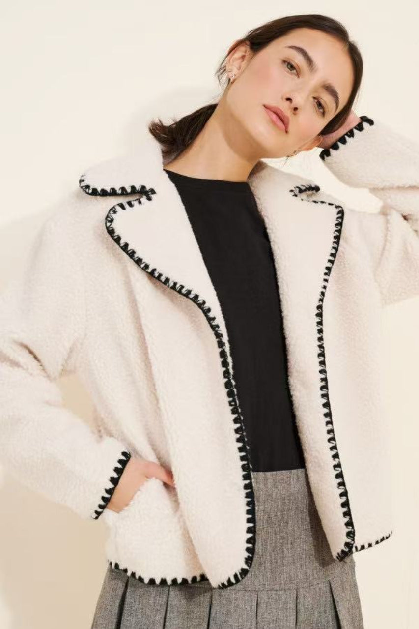 Chic Faux Shearling Lace Trim Oversized Coat - Fashionpara