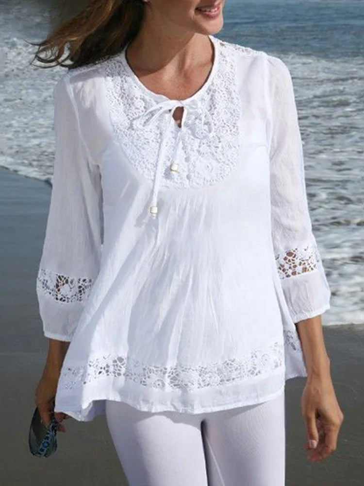 Lace Crochet Casual Patchwork Blouse