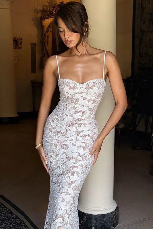 Sexy Hollow Out Lace Bodycon Maxi Dress