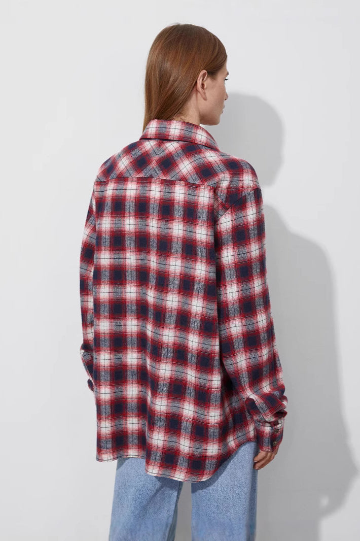 Cotton Plaid Oversized Shirt  Blouse