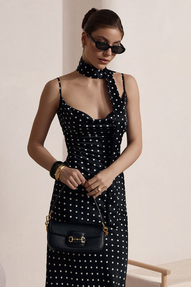 Draped Polka Dot Slip Dress - Fashionpara