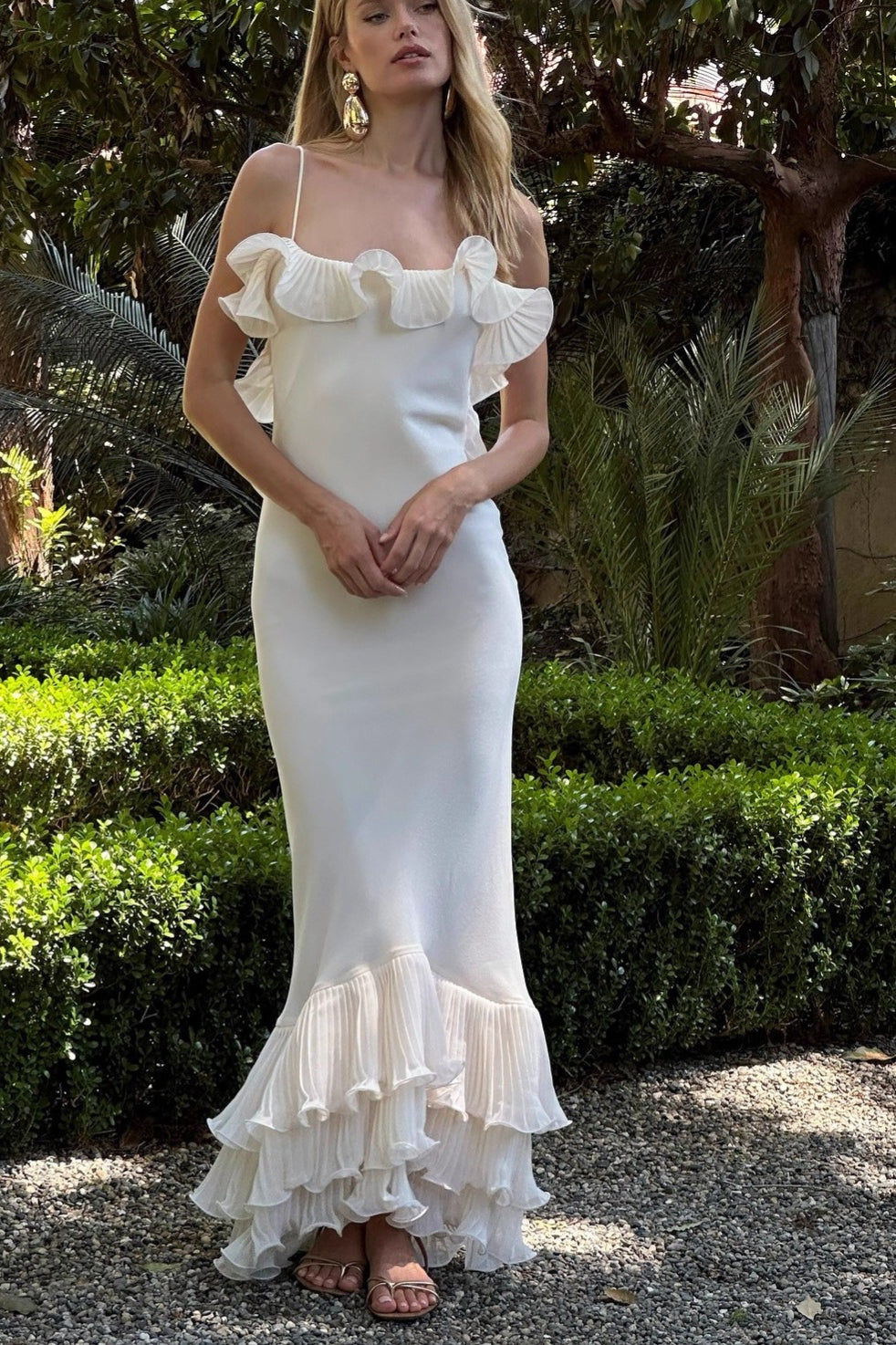 Ruffle Backless Spaghetti Strap Formal Dress