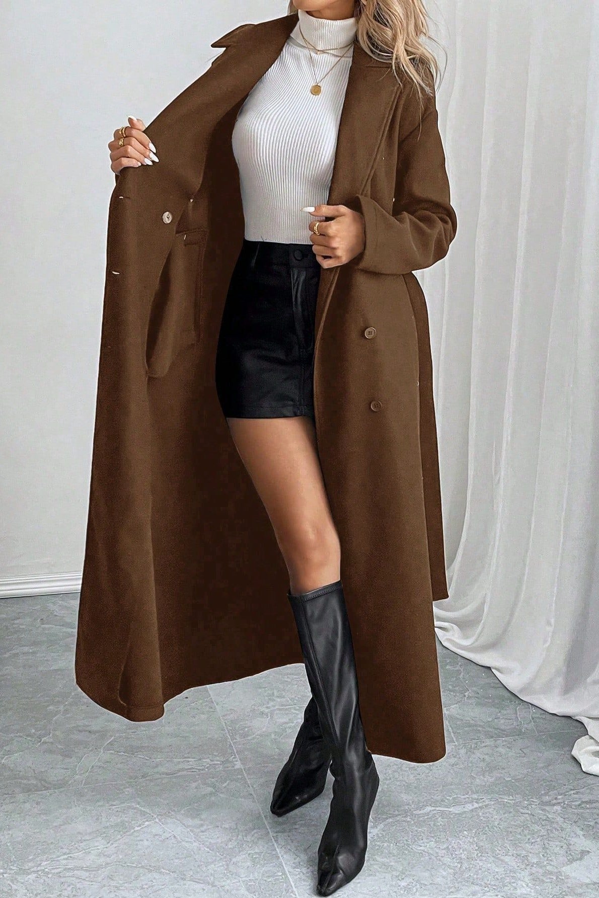 Vintage Oversized Double-Faced Wool Midi Coat for Elegance