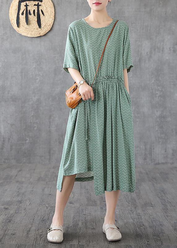 Round Neck Short Sleeve Elastic Waist Ruffle Detail Midi Dress