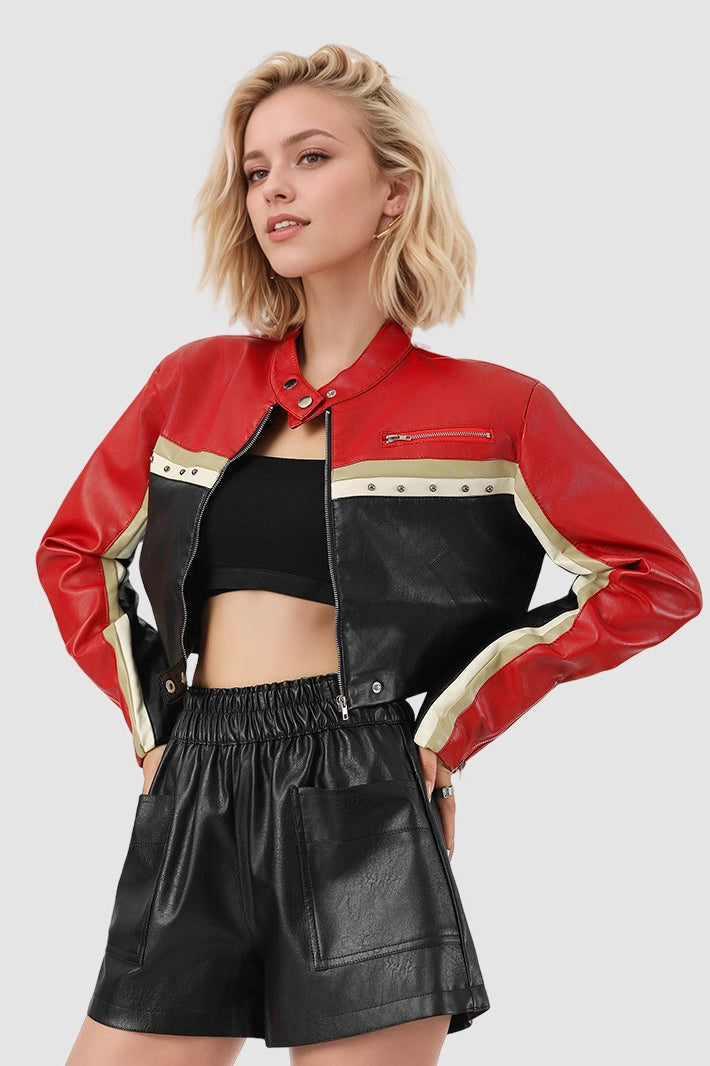 Stylish Cropped Moto Faux Leather Jacket for Trendsetters