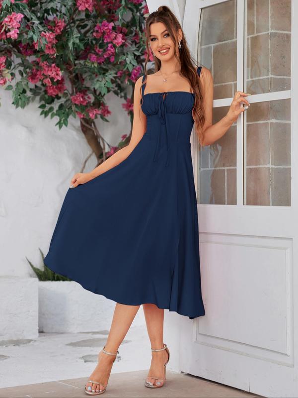 Sweetheart Neck Lace Up Corset High Split Midi Dress 2