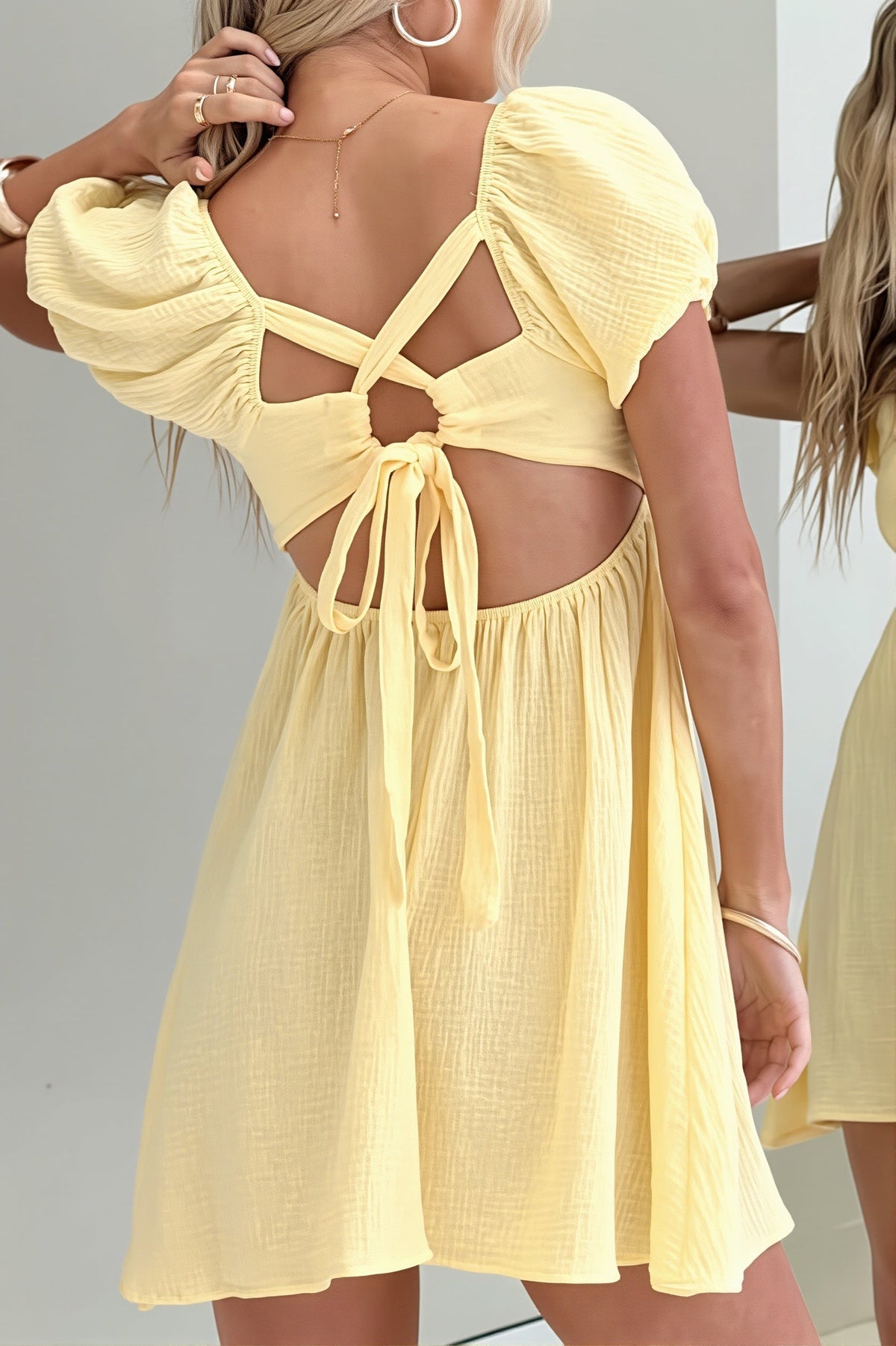 Square Neck Puff Sleeve Babydoll Mini Dress 6