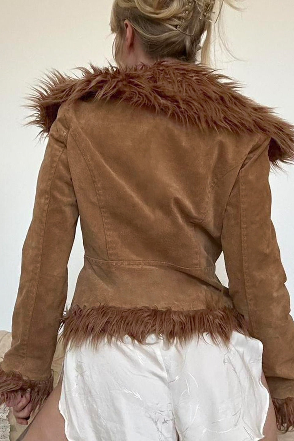 Floral Embroidered Fleece Coat - Fashionpara