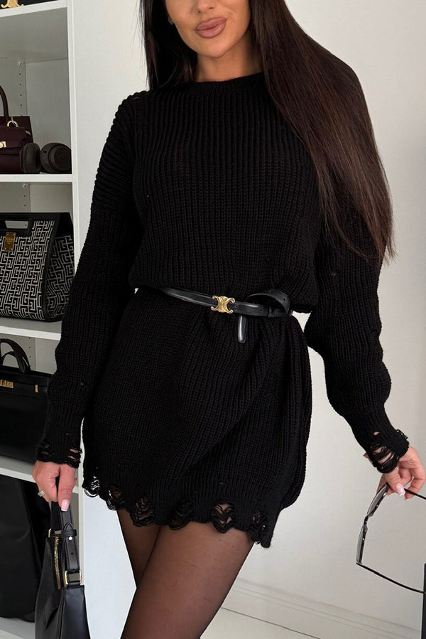 Solid Color Loose Knitted Mid-Length Sweater for Comfort