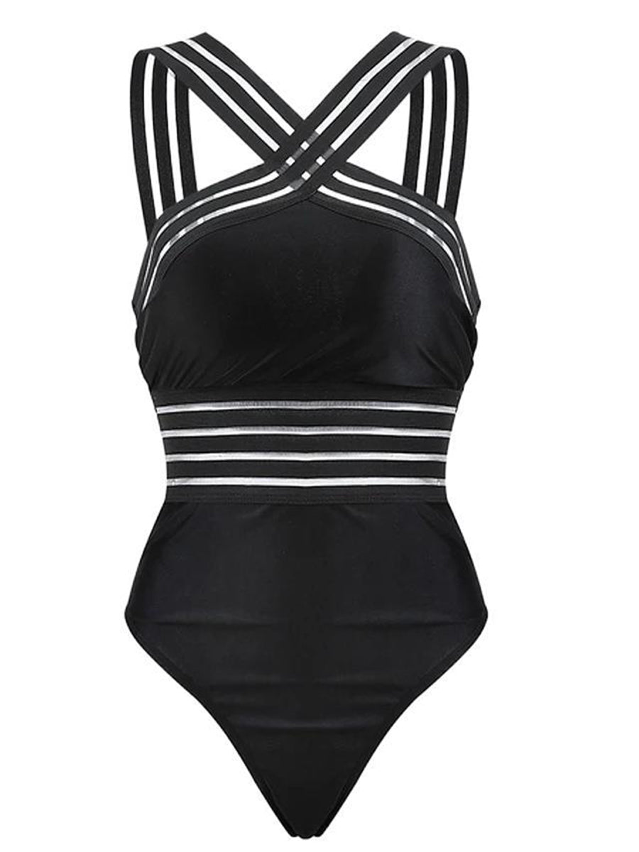 Sheer Stripe One Piece Swimsuit - Fashionpara