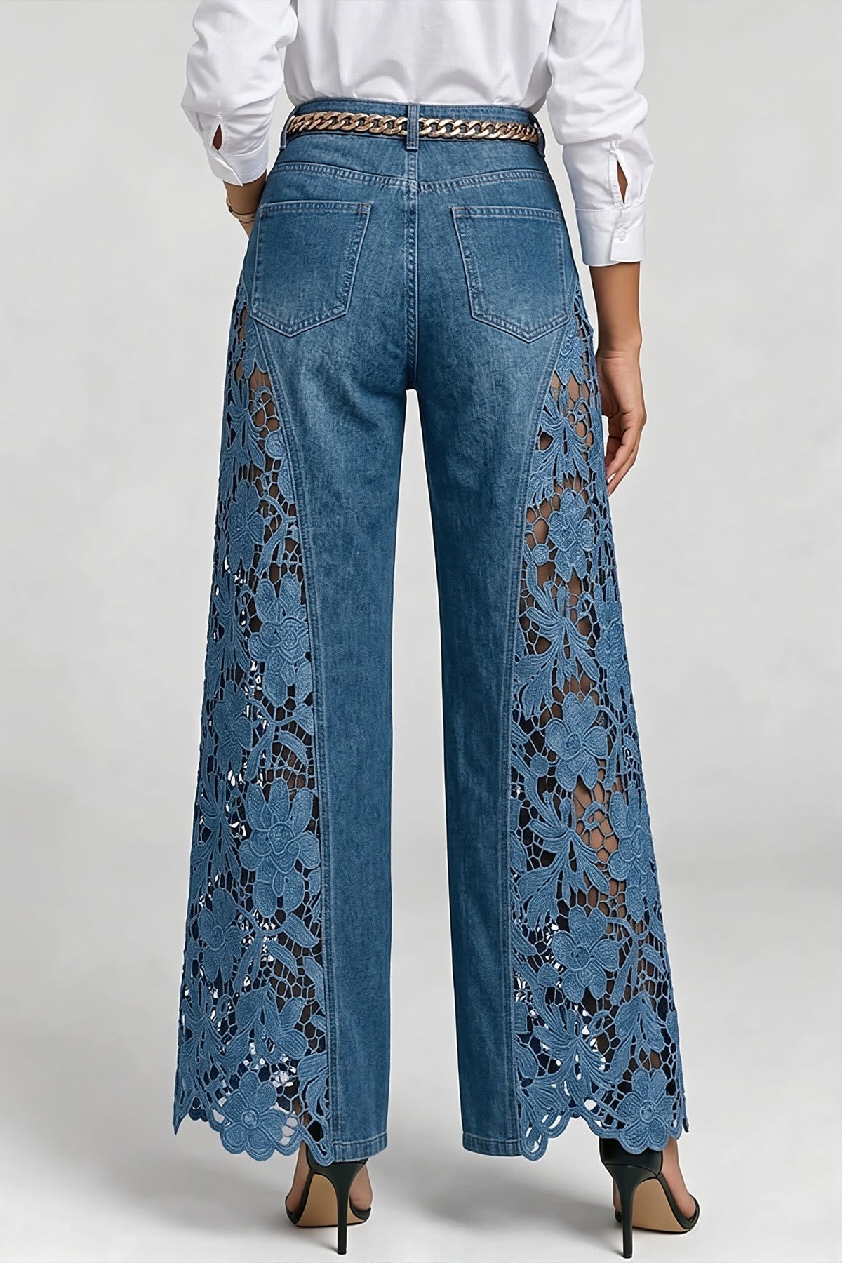 FLoral Lace Panel Wide Leg Pants