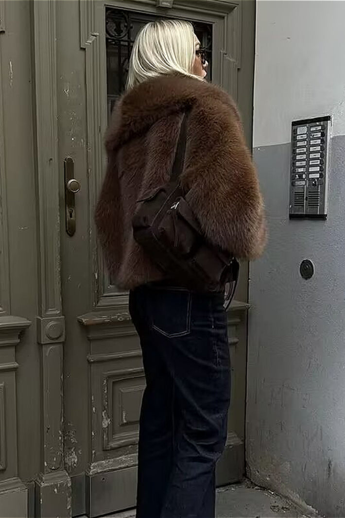 Retro Solid Color Plush Warm Short Notch Collar Coat