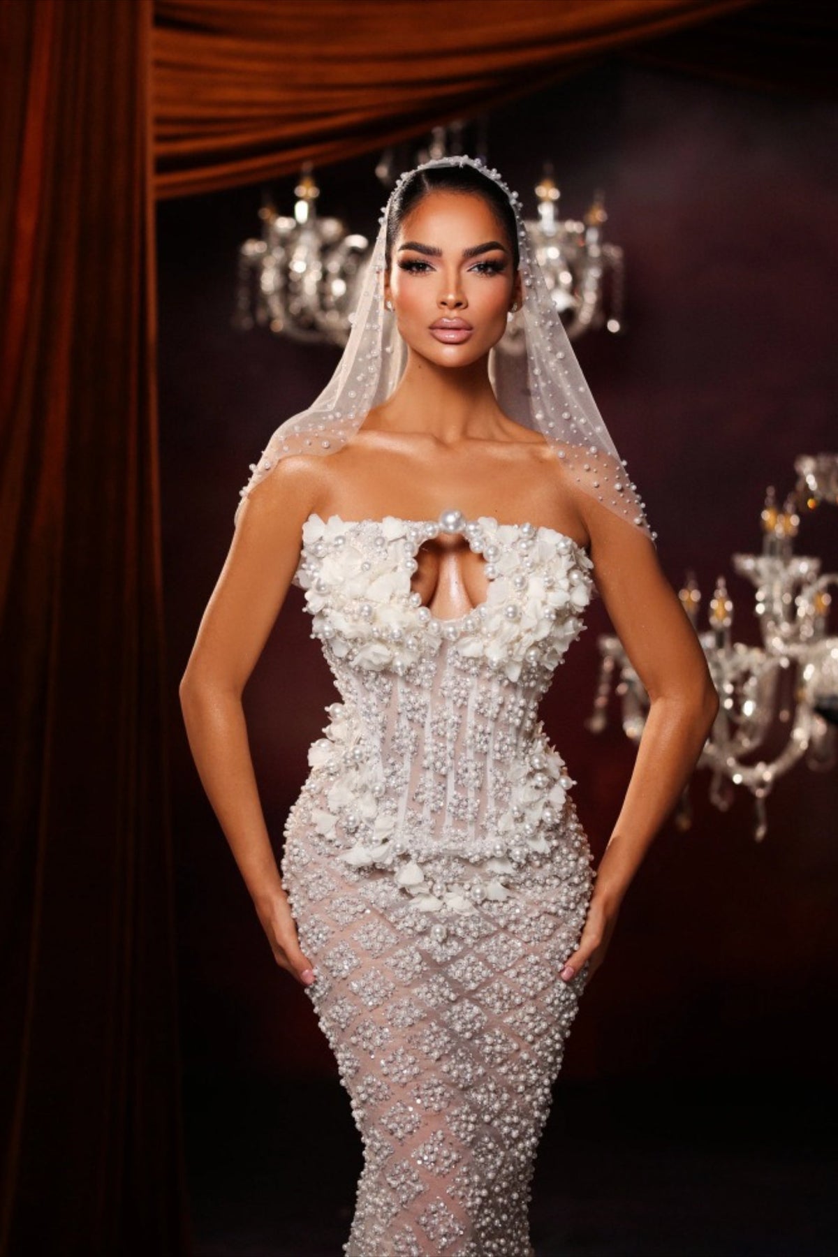 3D Floral Strapless Beaded Mermaid Bridal Gown
