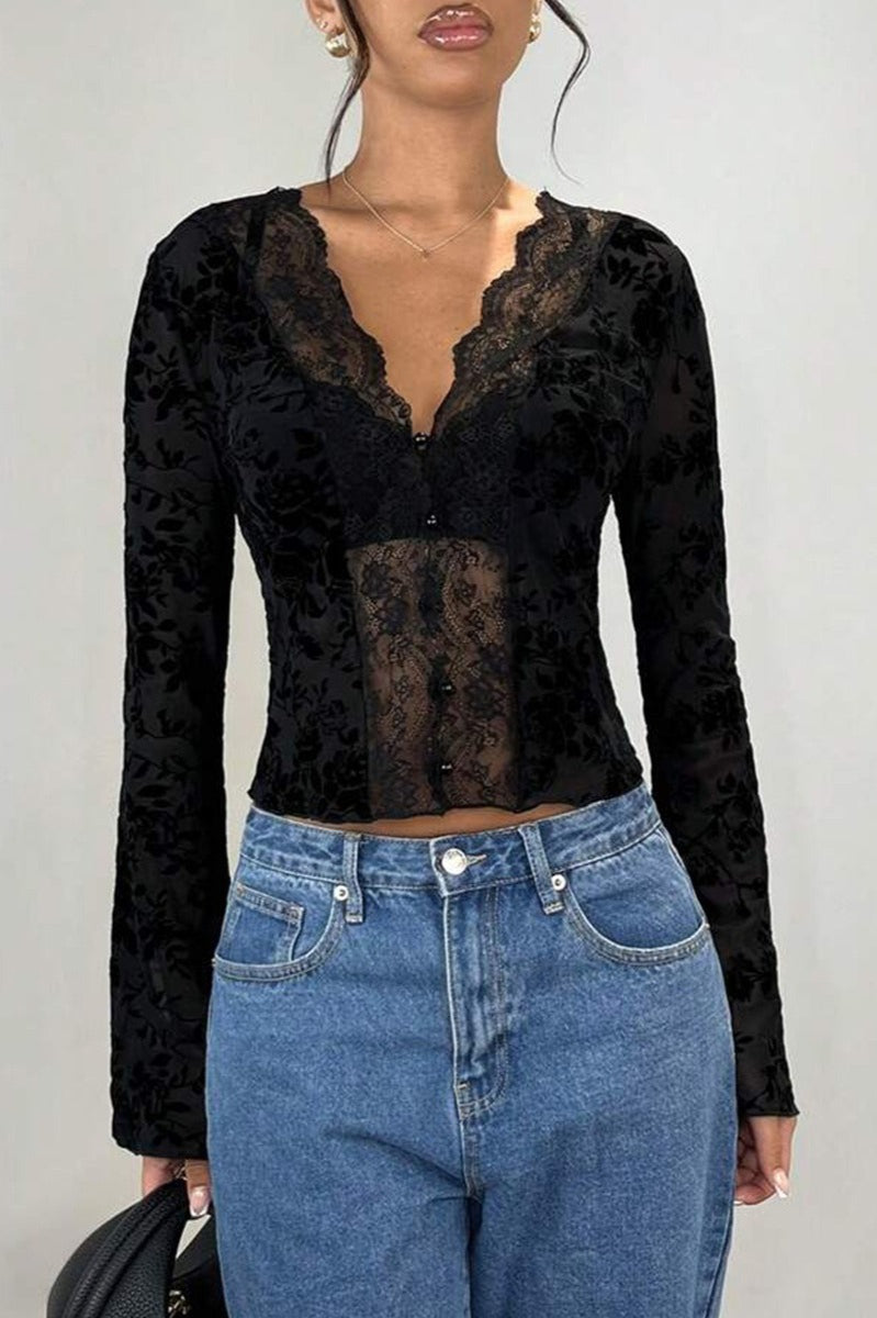 Lace Paneled Leopard Print Ruffled Cardigan for Stylish Elegance