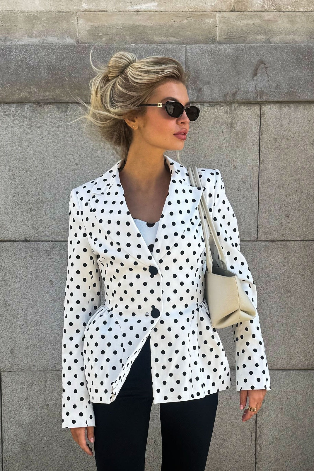 Chic Polka Dot Cropped Jacket