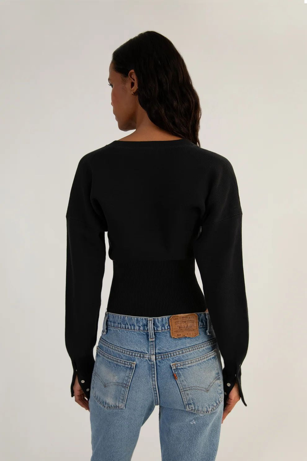 Round Neck Button Knit Sweater