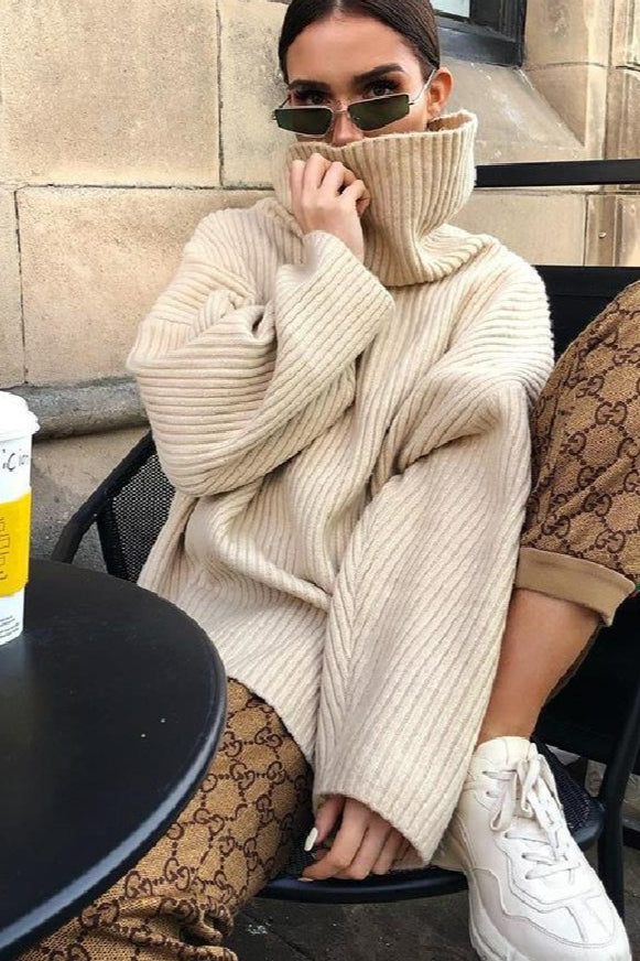 PrincessAce High Neck Loose Knit Sweater for Cozy Style