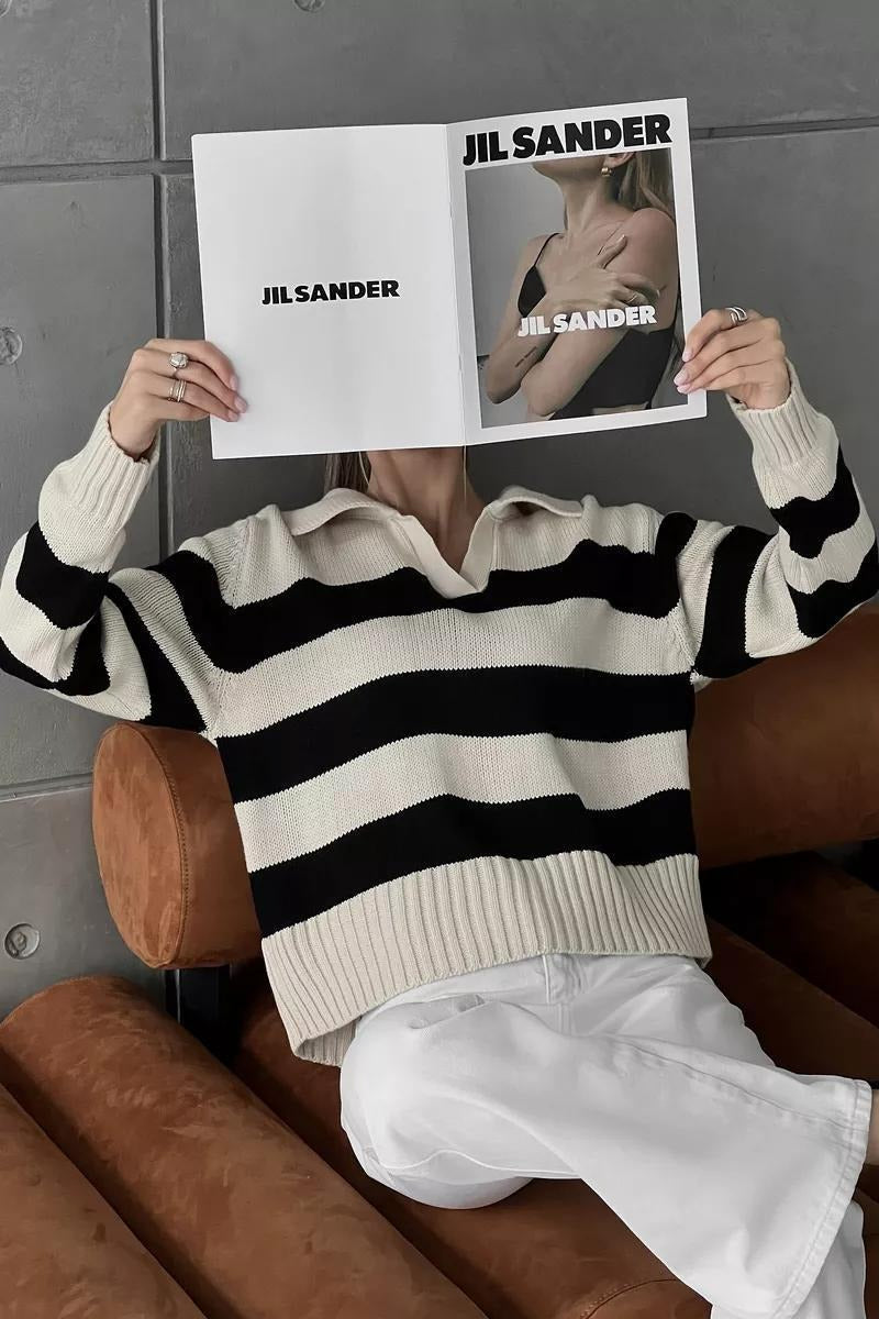 Striped Color Block Polo Sweater