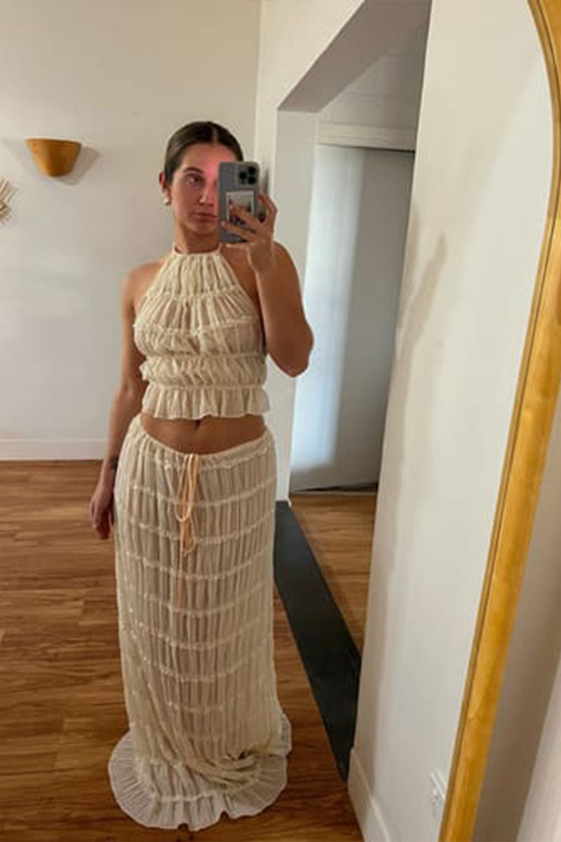 Versatility and Vintage Charm Pleated Drawstring Waist Tiered Maxi Skirt