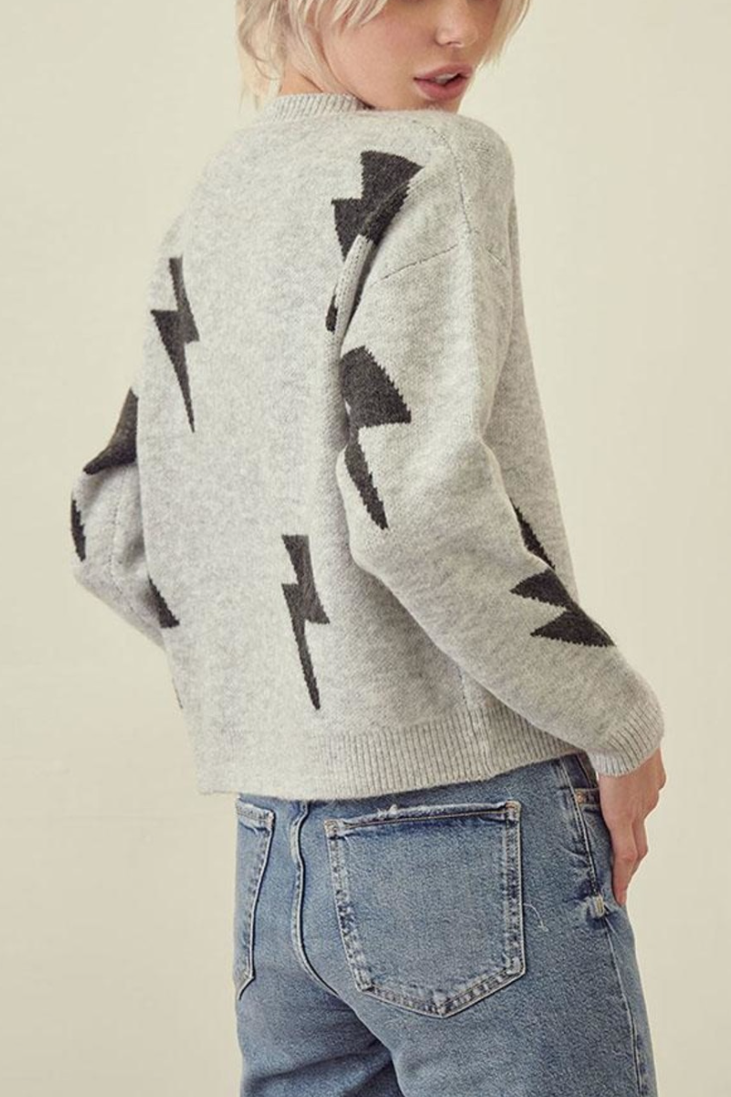 O Neck Lightning Print Sweater (3 Colors)