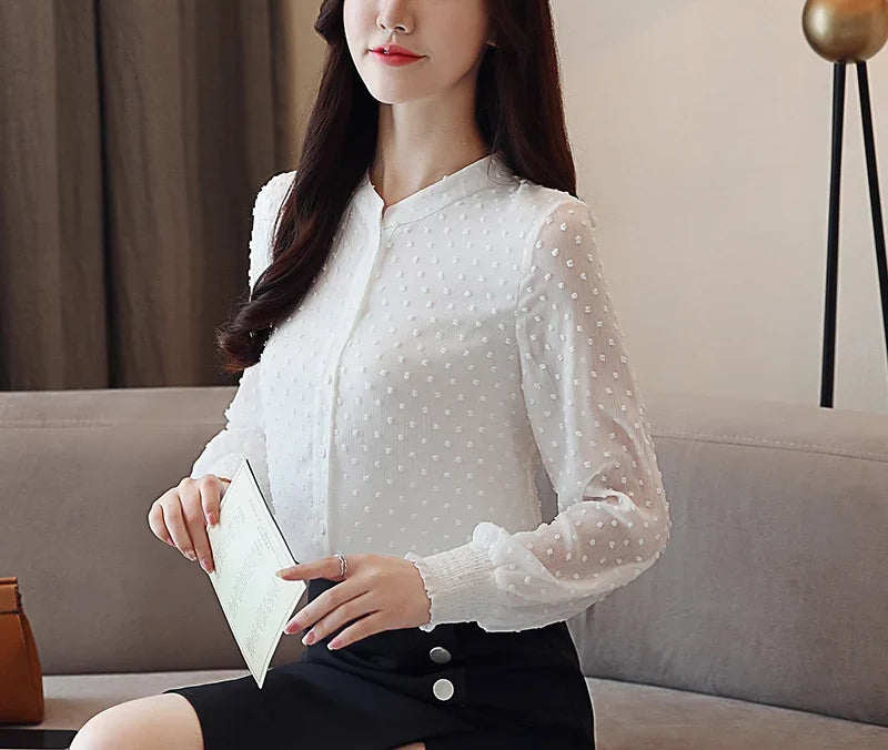 Spring Long Sleeve White Office Blouse