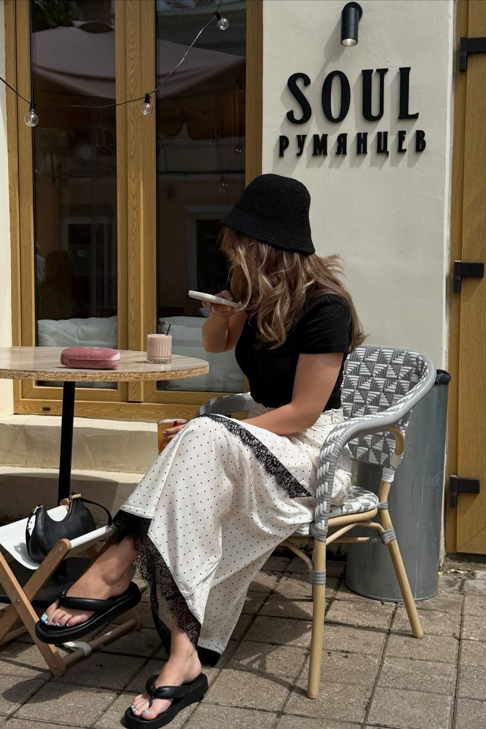 Polka Dot Lace-Panel Maxi Skirt