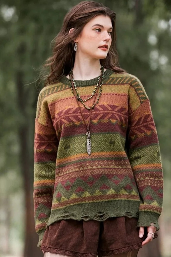 PrincessAce Autumn Geometric Knit Pullover Sweater