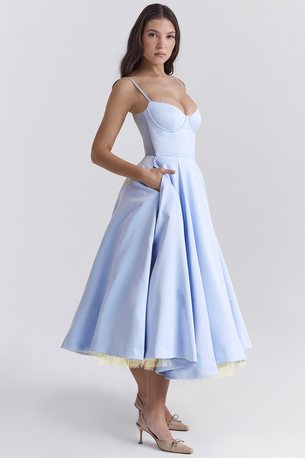Floral Print Sweetheart Spaghetti Strap Bustier Midi Dress - View 6