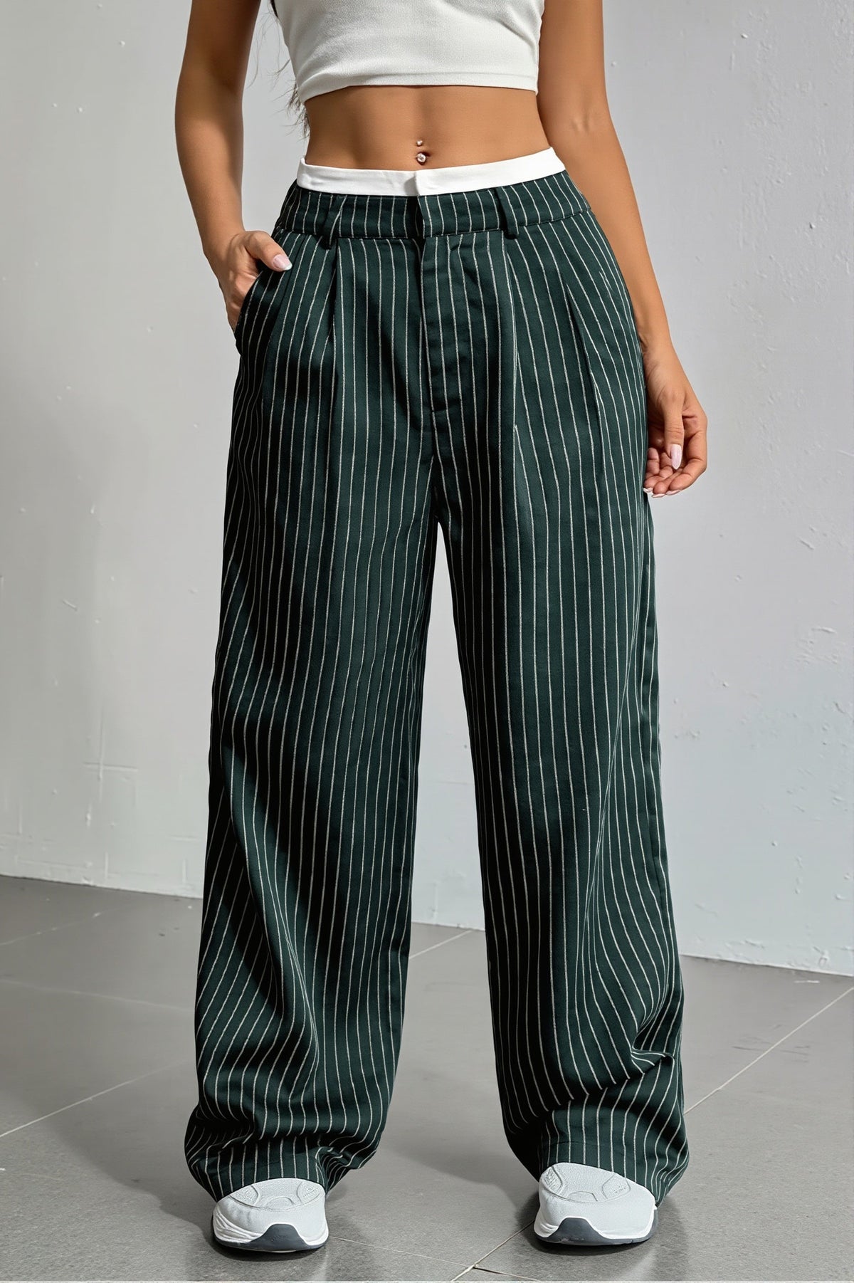 Pinstripe Double Waistband Pants