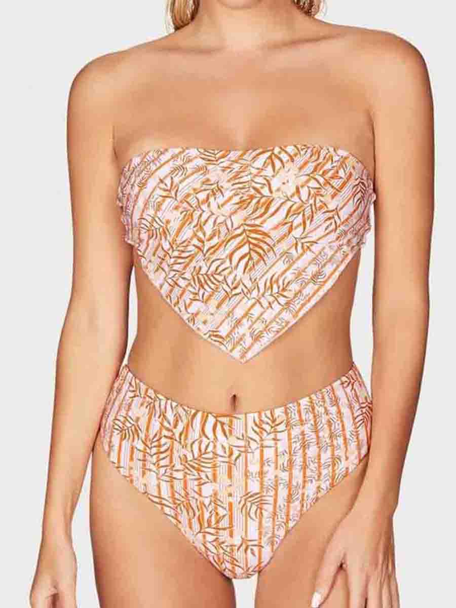 Hawaiian Print Handkerchief Bandeau Two Pieces Swimsuit - Fashionpara
