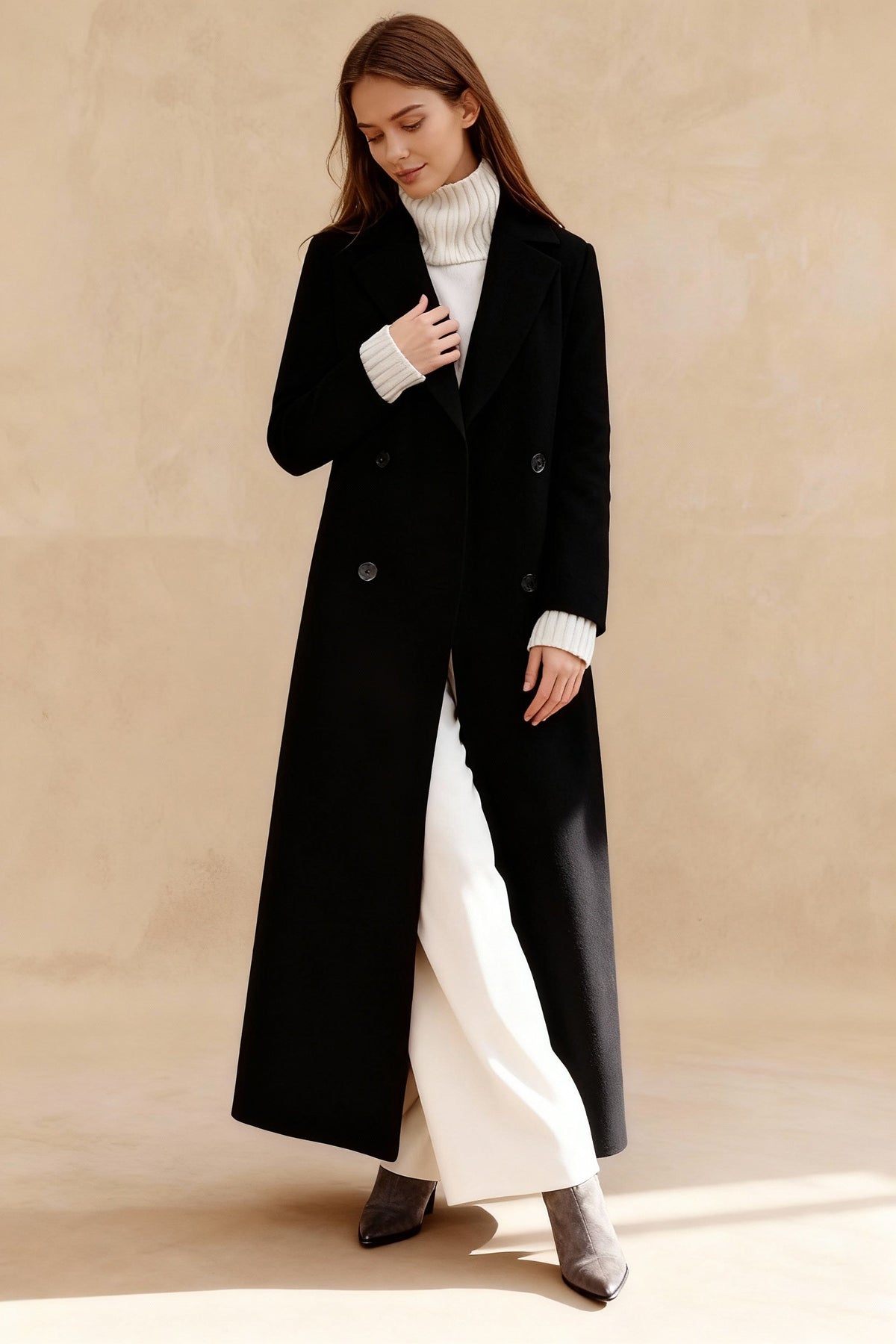 Solid Wool Blend Longline Coat