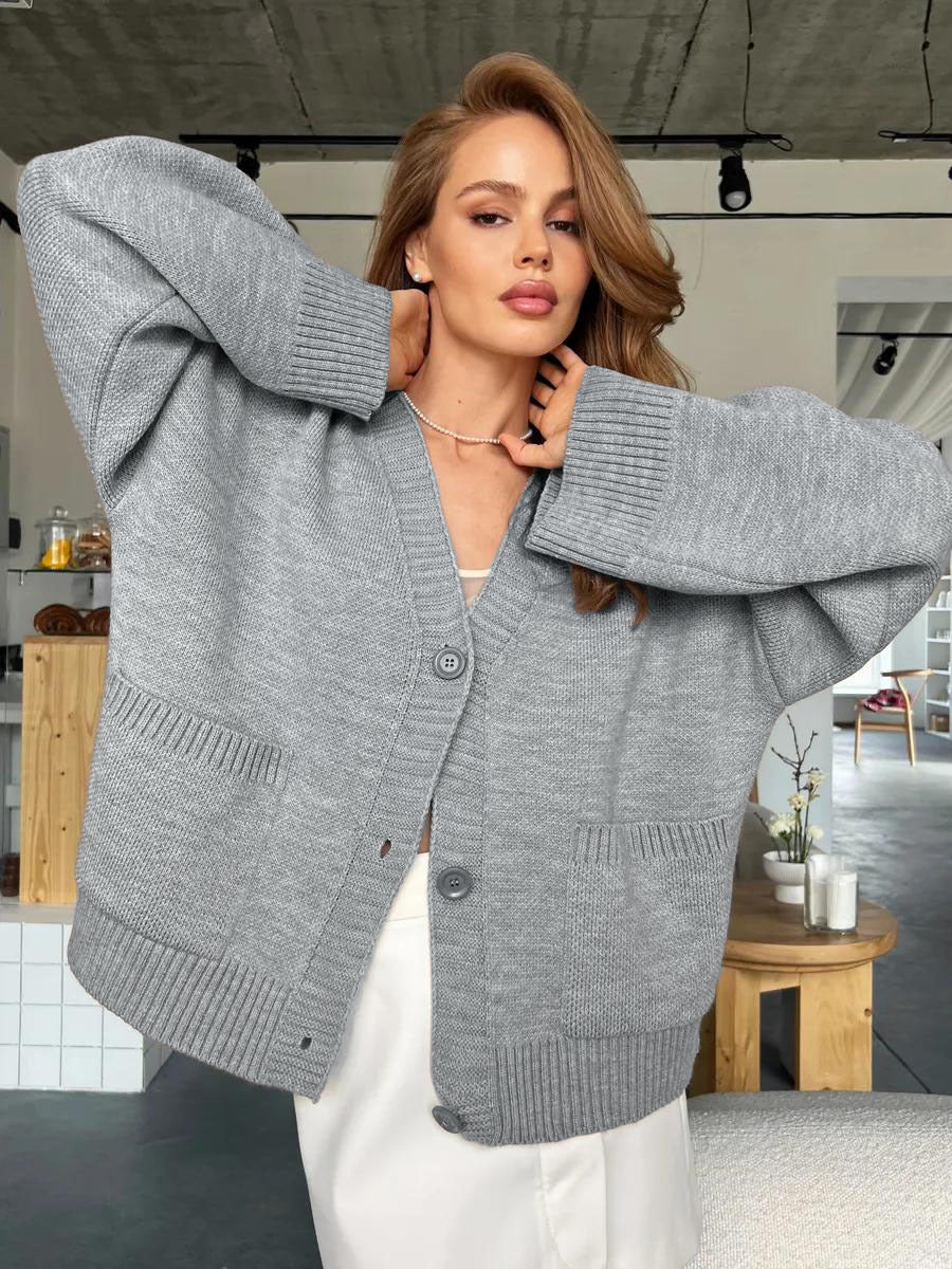 Stylish V-Neck Pocket Knit Cardigan for Effortless Chic