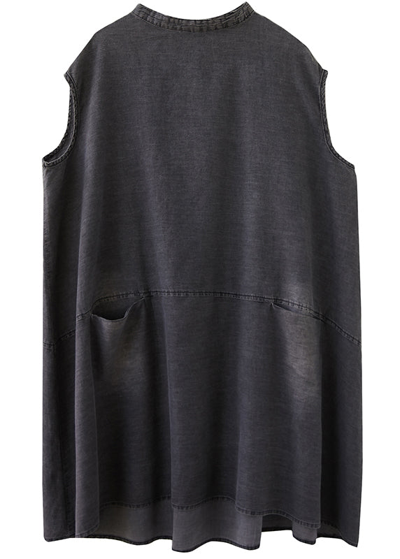 Stand Collar Cap Sleeve Front Patch Pocket Shift Mini Dress - View 5