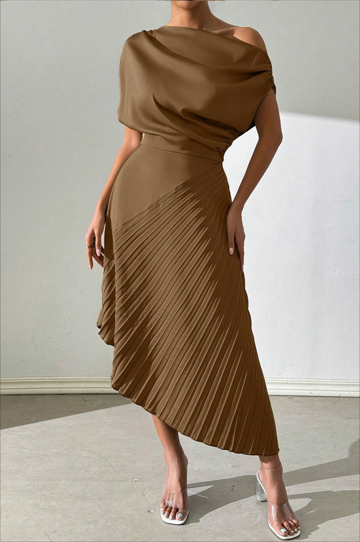 Chic Asymmetric Off Shoulder Ruched Irregular Formal Dress