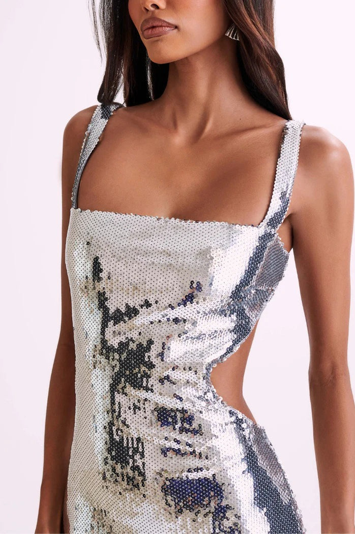 Backless Slim Spaghetti Strap Sequin Dress - View 5