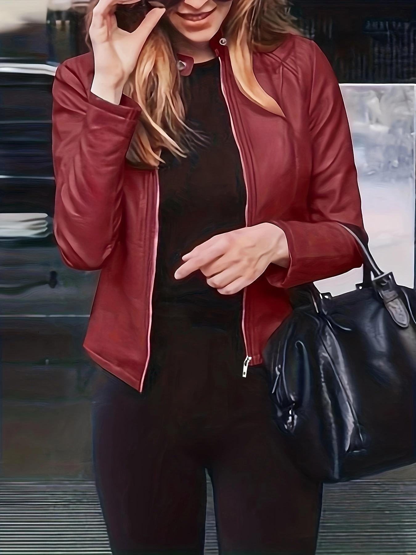Sleek Faux Leather Crop Jacket with Zipper Front Closure