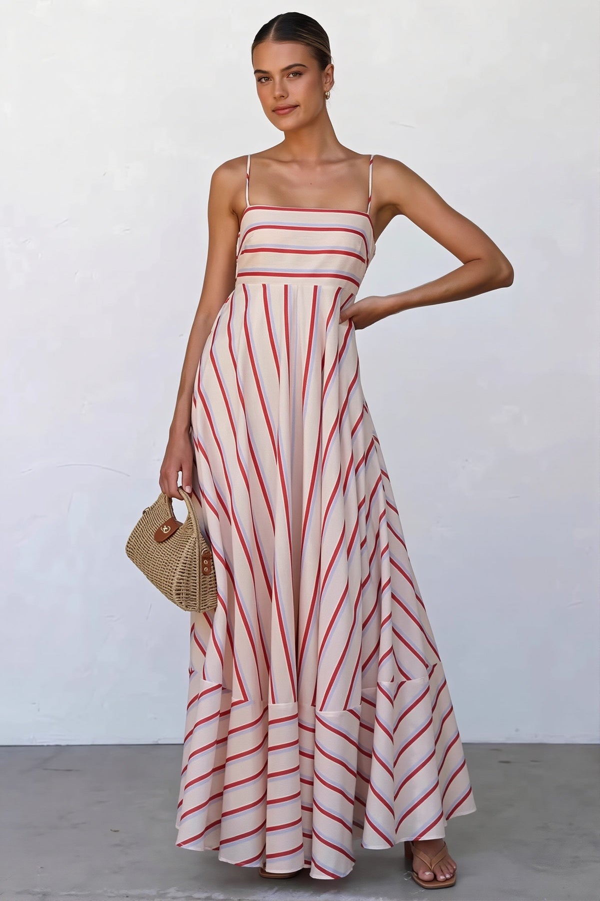 Striped Square Neck Empire Waist Maxi Dress 5